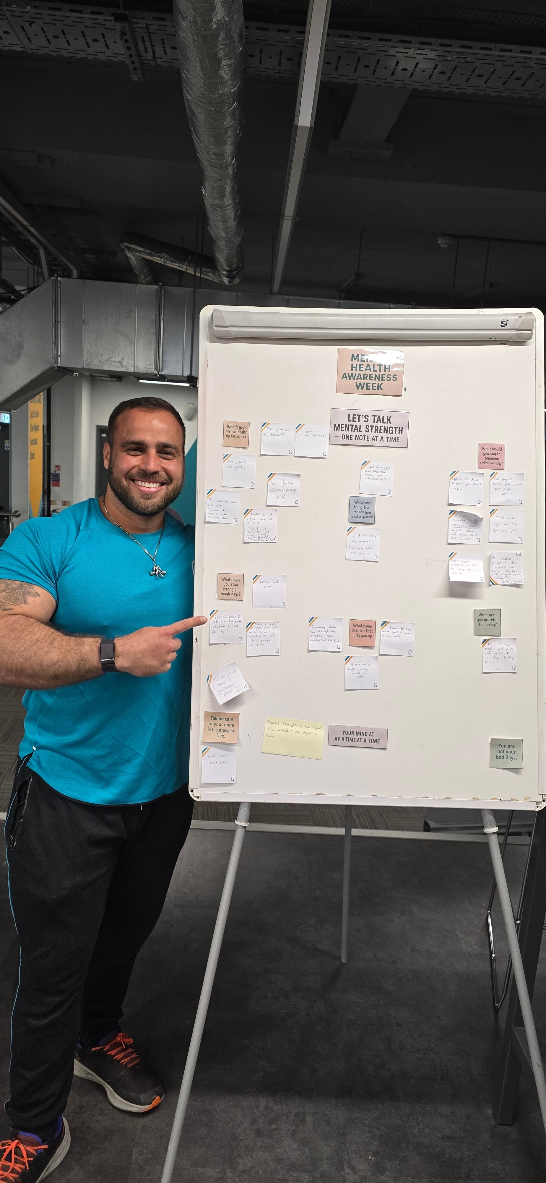 Community check-in smiling after a workout