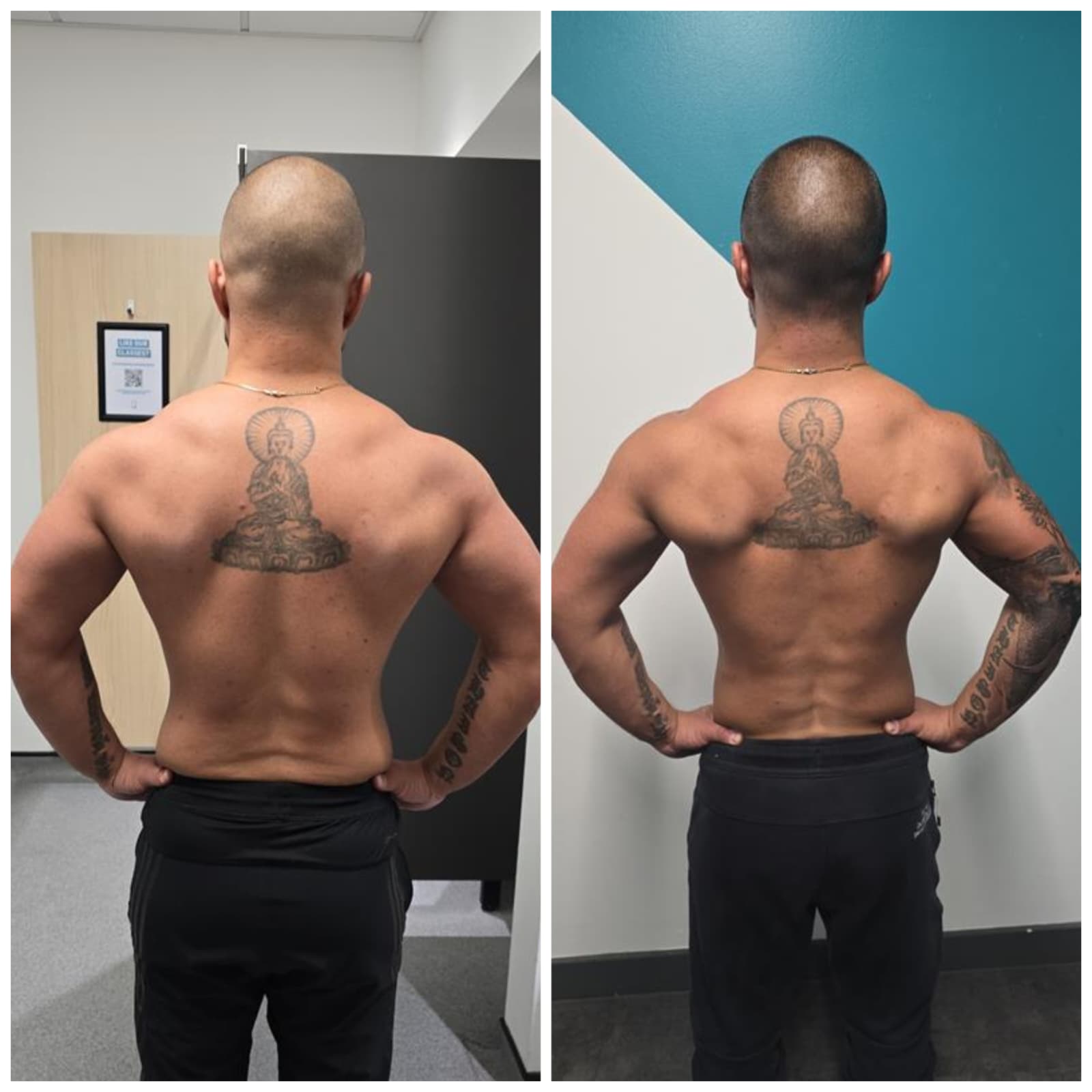 Conrad's 12-week transformation collage showing before and after from a second angle